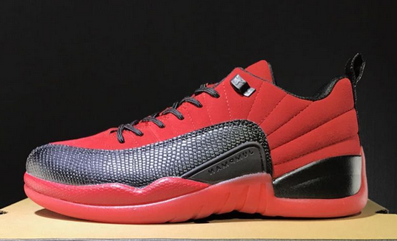 Air Jordan 12 Retro Low Raging Bull Red Suede Black Shoes - Click Image to Close